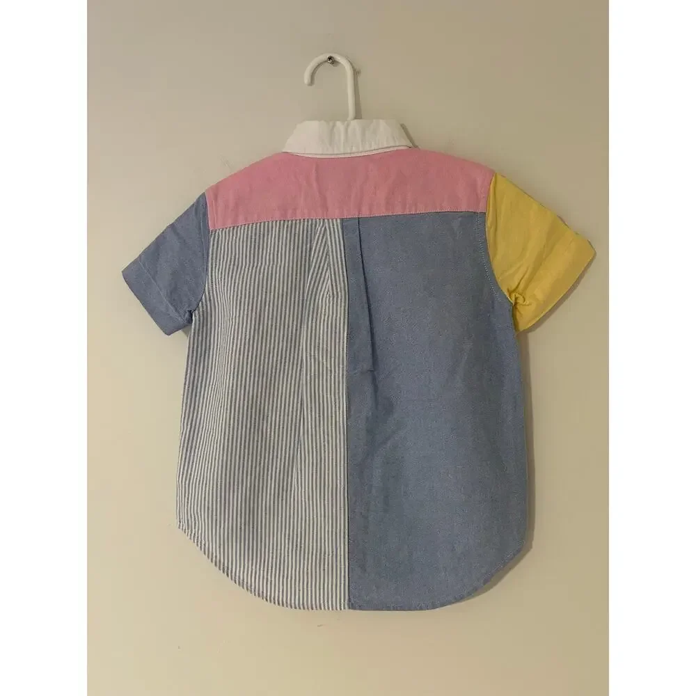 Ralph Lauren Cotton Oxford Fun Shirt Boys Color Block Pink Yellow Blue 3T Polo